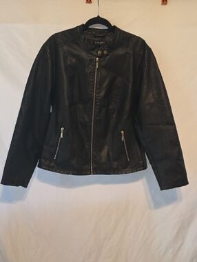 Women's Baccini Black Faux Leather Moto Jacket with Zip Pockets